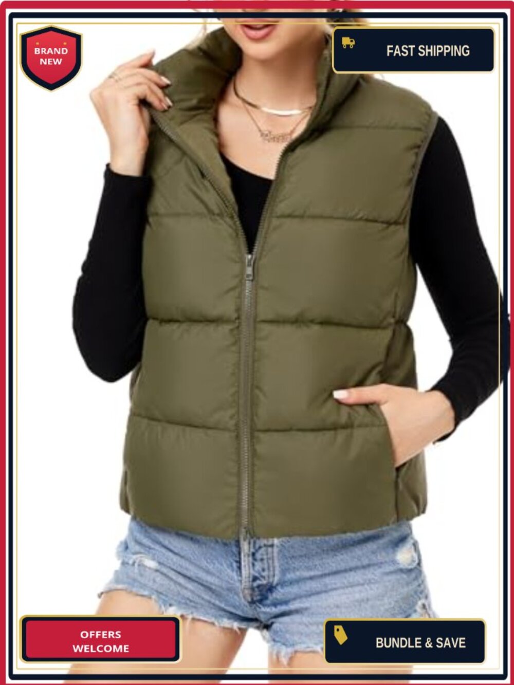 Lightweight Quilted Puffer Vest for Women, Zip Gilet Sleeveless Fall Winter